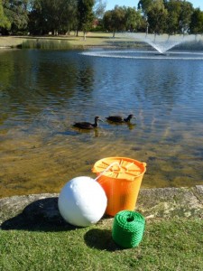 Optional floating plastic cage may be anchored to the bottom in problem areas